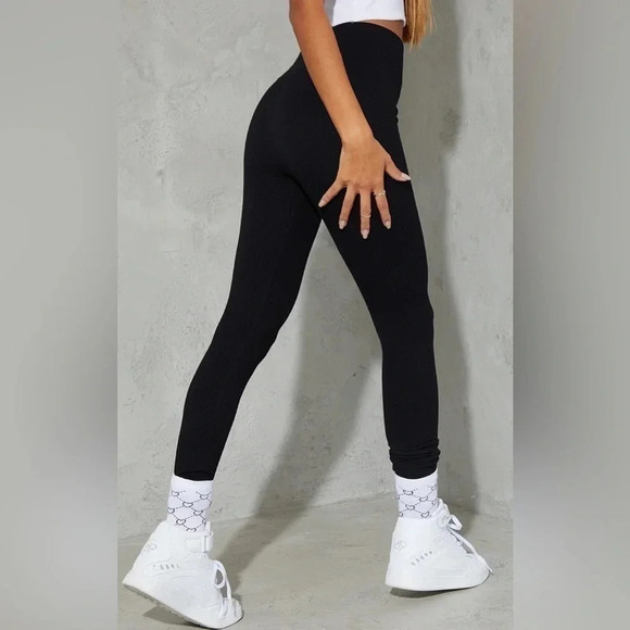 Basic Black Structured Snatched Rib Button Front Legging XS - Picture 1 of 6
